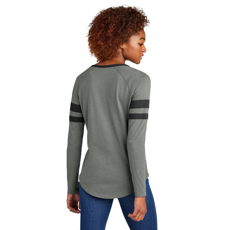 STRAYER Sport-Tek® Ladies Halftime Stripe Long Sleeve V-Neck Tee - Black/ Vintage Heather
