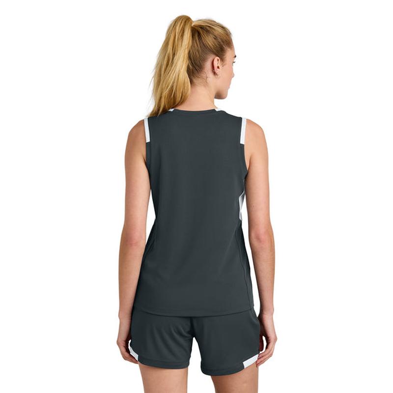 NEW STRAYER Sport-Tek® Women’s Club Sleeveless V-Neck - Iron Grey/White