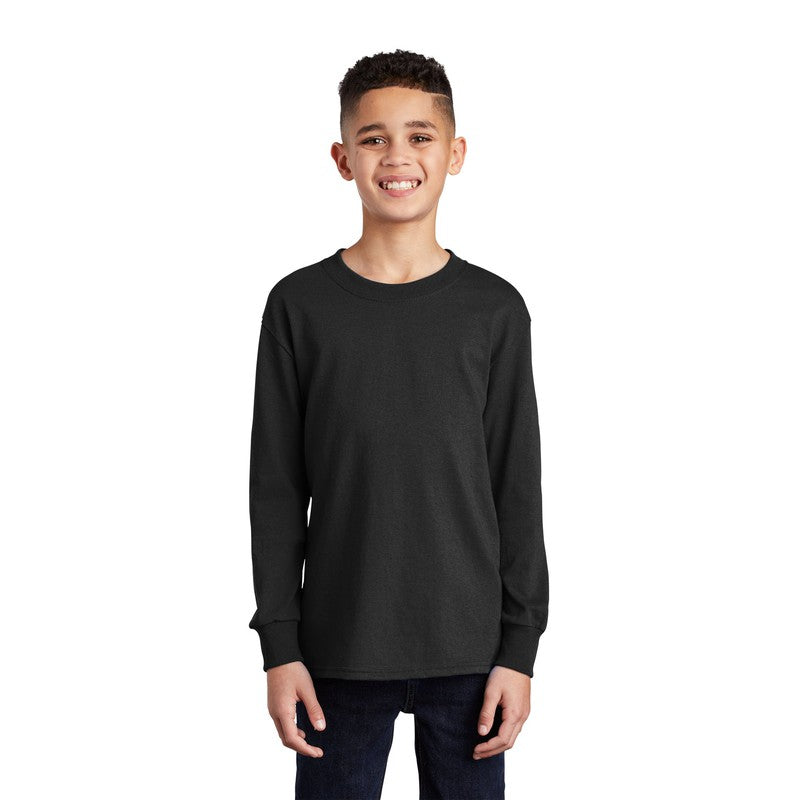 STRAYER Port & Company® Youth Long Sleeve Core Cotton Tee - BLACK