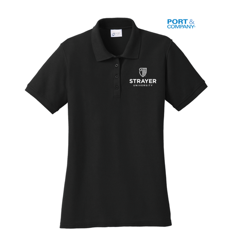 STRAYER Port & Company® Ladies Core Blend Pique Polo-Jet Black