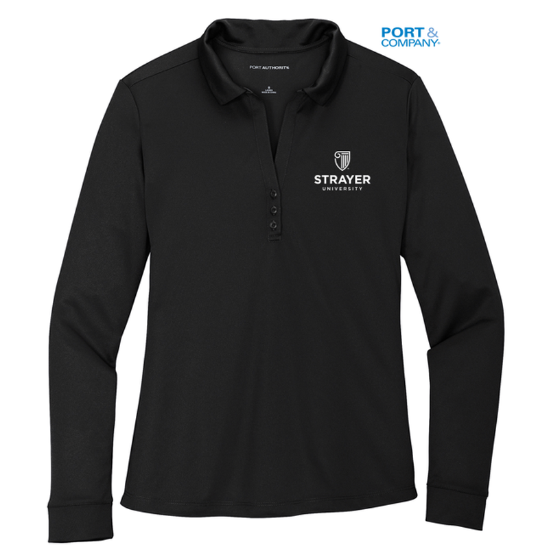 STRAYER Port Authority ® Ladies Silk Touch™ Performance Long Sleeve Polo-Black