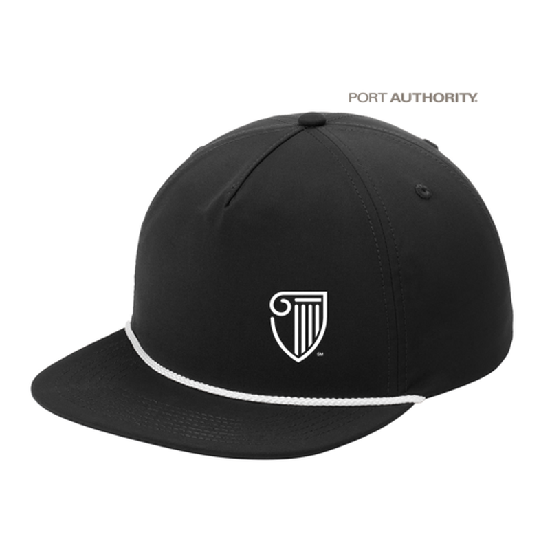 STRAYER Port Authority® 5-Panel Poly Rope Cap - BLACK/WHITE
