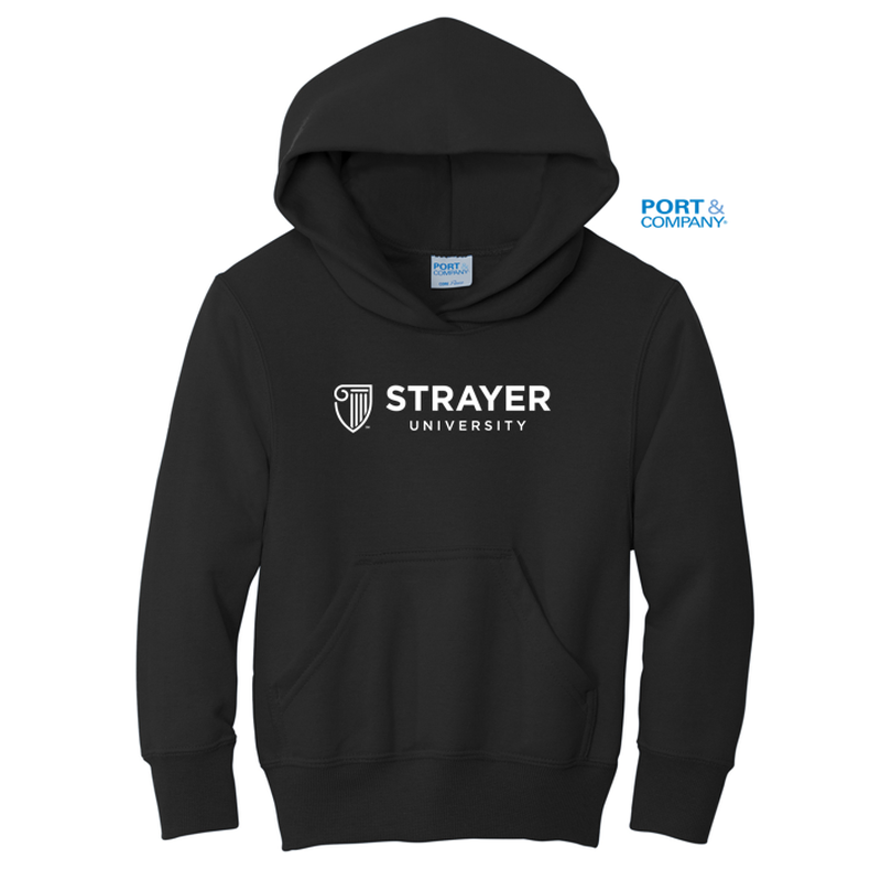 STRAYER Port & Company® Youth Core Fleece Pullover Hooded Sweatshirt - BLACK