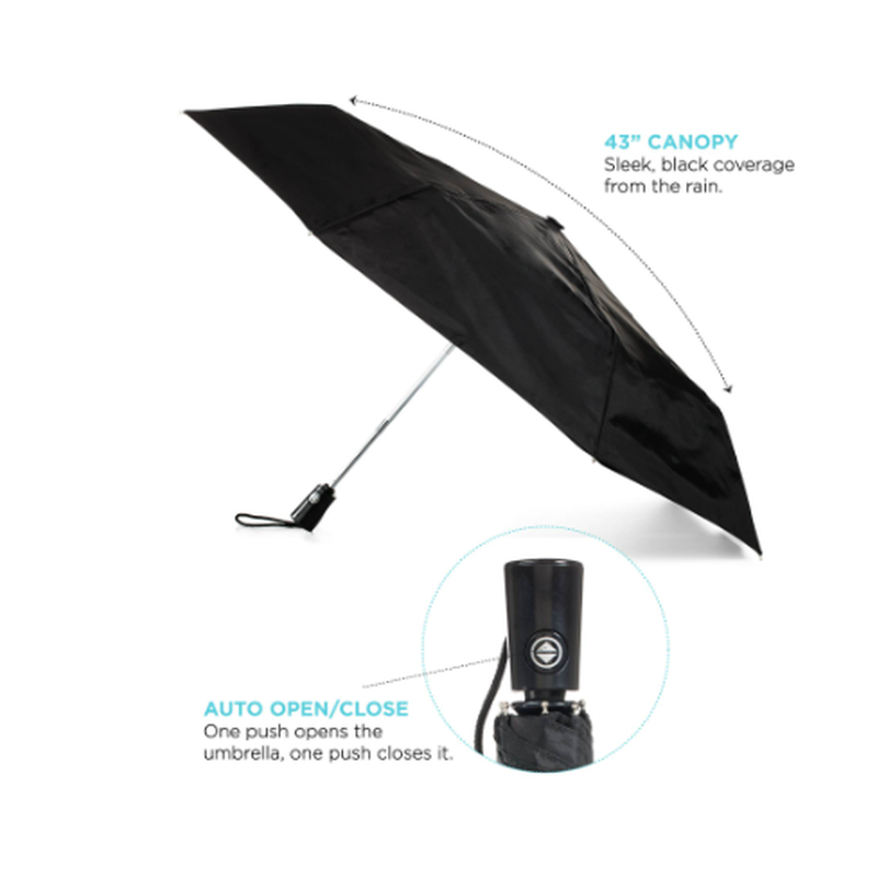 JWMI 44" totes® 3 Section Auto Open/Close Umbrella - Black