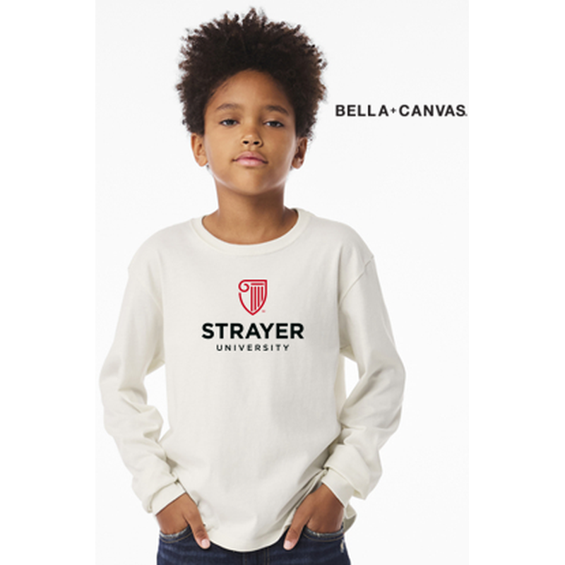 NEW Strayer BELLA+CANVAS® Youth 6-Ounce Heavyweight Long Sleeve Tee - Vintage White