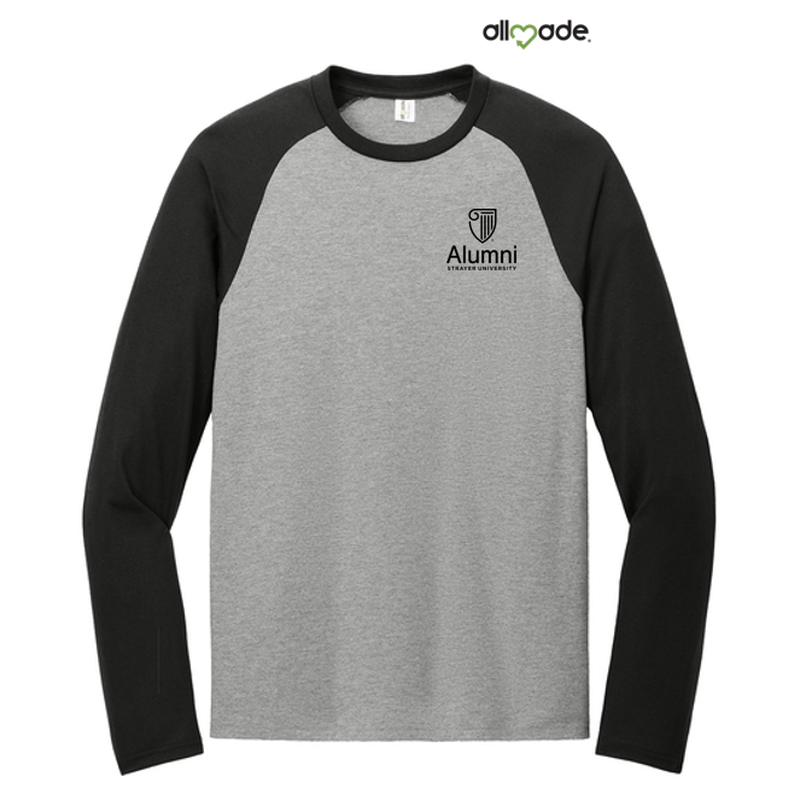 STRAYER ALUMNI Allmade® Unisex Tri-Blend Long Sleeve Colorblock Raglan (3.5" Logo) - Deep Black/Aluminum Grey