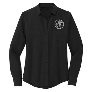 JWMI Mercer+Mettle™ Women's Stretch Crepe Long Sleeve Camp Blouse - DEEP BLACK